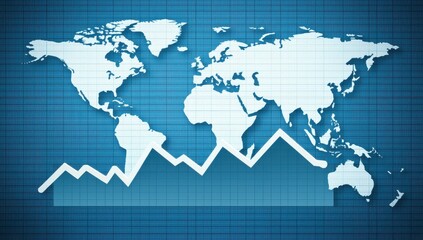World Map with Geometric Graph Trends on Blue Background