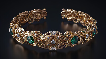 Obraz premium Ornate Gold Bracelet with Emeralds and Diamonds