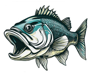 Pseudo vector illustration of American largemouth bass blue isolate on white background.