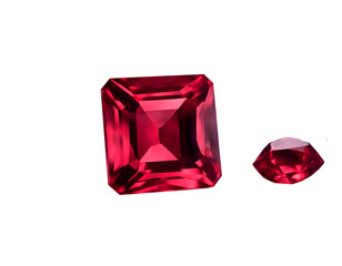 Large red ruby ​​and square illustration isolate. Set of rubies from large to small.