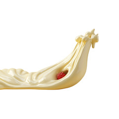 3D render of white chocolate cream pouring over a human stomach with a red berry inside, on a solid transparent  background