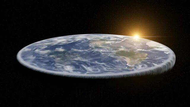 Flat Earth Model Animation with Rising Sun and Starry Background in Space