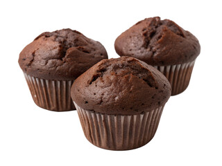 Three Delicious Chocolate Muffins Ready to Eat Sweet Treat Bakery Food Photography