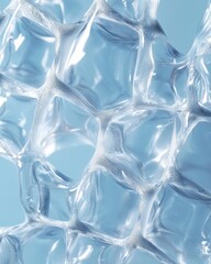 Obraz premium Close-up of translucent bubbles forming a textured pattern against a soft blue background.