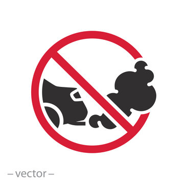 car exhaust, forbidden exhaust gases sign, stop pollution icon, warning road sign, flat vector illustration