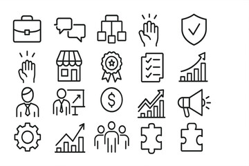 Fototapeta premium Business and Finance Line Icons Set – Minimalist 16:9 Vector Collection