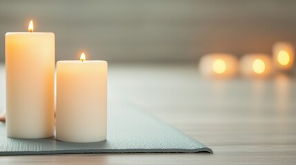 Relax muscles tranquility Concept, Calm and Serene Yoga Studio with Candles for Meditation and Stretching Practice