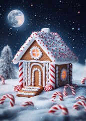 Adorable Gingerbread House Surrounded by Winter Candy Landscape