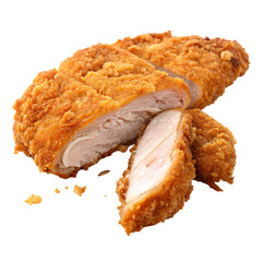 Whole single crispy tonkatsu cutlet isolated on a transparent background