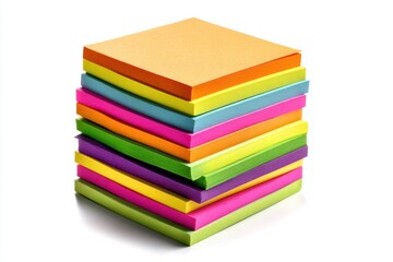 Colorful sticky notes stacked neatly on a white background for organization and creativity