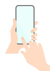 スマートフォンを持ってタッチしている女性の手のイラスト - スマホを使っている人物の素材