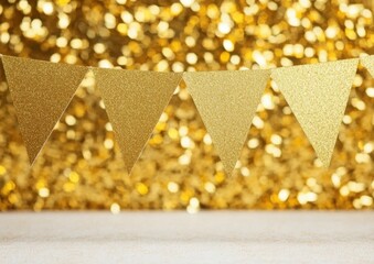 Golden Glittering Party Bunting with Sparkling Background