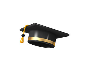 Graduation black cap. Education, degree ceremony concept. 3d render vector illustration.