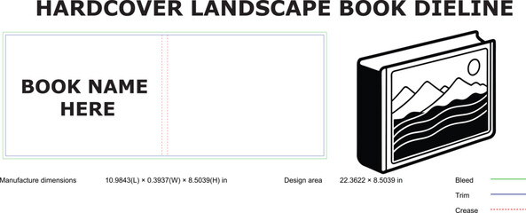 Professional Hardcover Landscape Book Dieline Template for Design and Publishing Projects