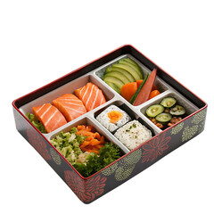 Whole single traditional Japanese bento box isolated on a transparent background