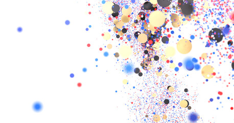 Abstract festive backdrop with red, blue, gold confetti