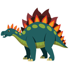 Stegosaurus Dinosaur Vector – Jurassic Herbivore with Plates and Spiked Tail in Flat Style