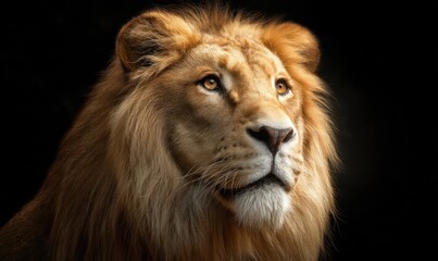 Fototapeta premium Close-up of a lion's head, looking upward