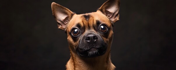 Obraz premium Brown and black chihuahua pug mix looks directly forward