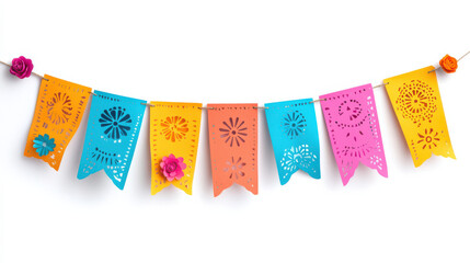 Cinco De Mayo Paper Garland &ndash; Mexican Papel Picado on White and Transparent Background

