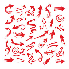 Set of red arrow icons in various directions, vector illustration of symbols and shapes
