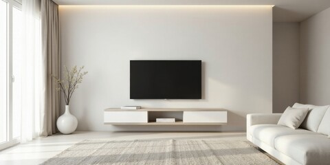 Modern Minimalist Living Room Interior Design with Flat Screen Television and Neutral Color Palette