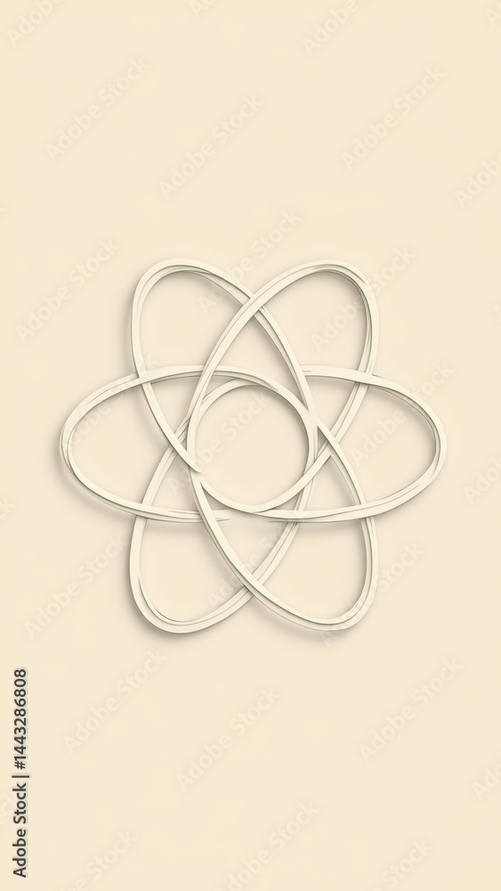 Poster atom illustration with three-dimensional structure on a light background.
