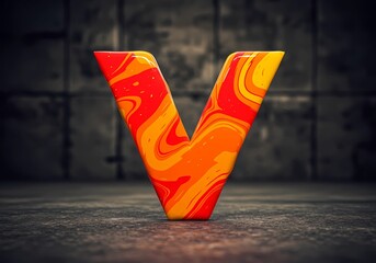 Vibrant Marbled 'V' Letter Design Against Dark Background