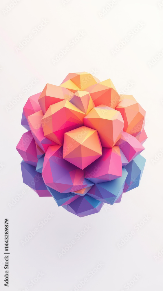 Poster a colorful 3d rendered atomic structure on a gray background.