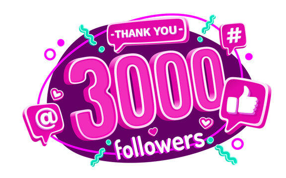 Thank you 3000 followers, peoples online social group, happy banner celebrate, Vector illustration