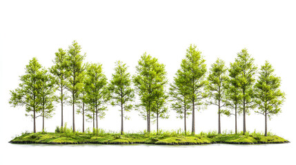 Set of Taxodium ascendens (also known as pond cypress) frontal set trees isolated on a white background 