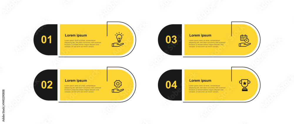 Poster creative business infographic template vector with yellow color. 4 step columns information graphic.