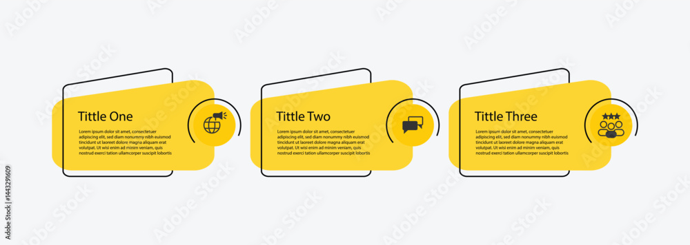 Poster 3 step infographic template vector element with icons and yellow color suitable for business information and web presentation