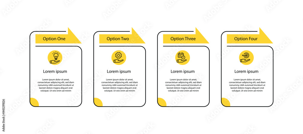 Poster 4 step process infographic template with icons and table line concept suitable for business information and work presentation