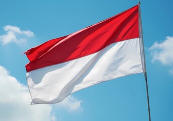 Indonesian Flag Waving Proudly Under a Clear Blue Sky