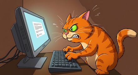 Angry cat on laptop
