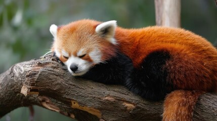 Obraz premium Red Panda Slumber: A Peaceful Rest in Nature
