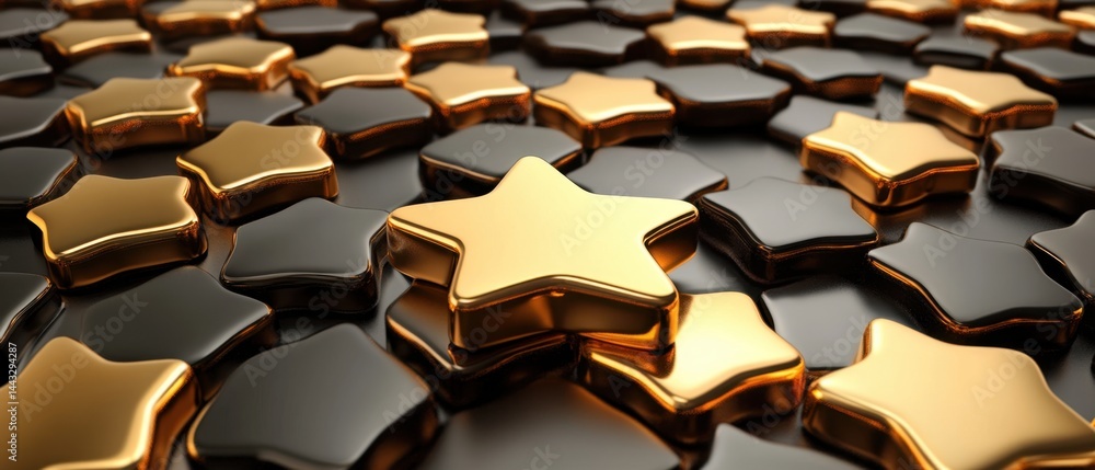 Poster luxurious golden stars on dark background creating a sense of achievement and success in a modern st