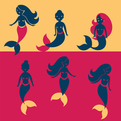 "Whimsical Mermaid Silhouette Vector Collection with Magical Sea Creatures and Ocean Fantasy Elements"