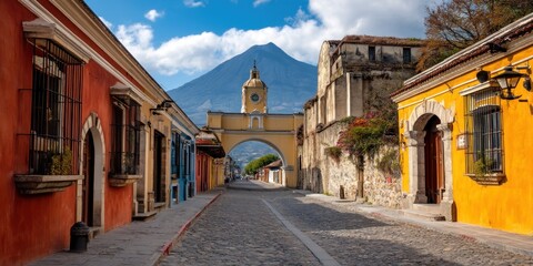 Colorful colonial street in Antigua, Guatemala