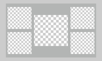 Templates collage frames photos parts, picture or illustration. Vector frames. Mood board. 5 photos. Poster frame mockup. Collage concept.  Vector Illustration . EPS 10 . 