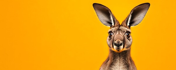 Close up shot of a kangaroo on a solid orange background