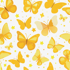 watercolor seamless pattern yellow butterflies and golden glitter, hand painted butterfly illustration white background,artwork, butterfly, clip art, delicate, elegant, flying, gold, 