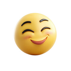 Fototapeta premium Smiling Emoji: A cheerful 3D rendering of a smiling emoji, expressing happiness, joy, and contentment. Its simple design and bright color make it a versatile image for various projects. 