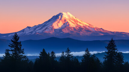 Fototapeta premium Snow Covered Mountain Peak at Sunrise