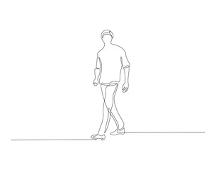 Man walking outline drawing illustration. Continuous line draw of man walking vector