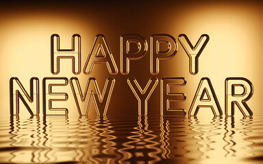 Sparkling Gold Happy New Year Greeting on Rippling Water