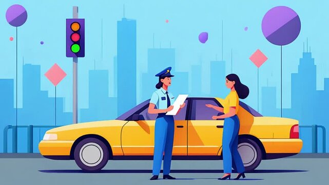 Traffic Stop Illustration: Police Officer and Motorist