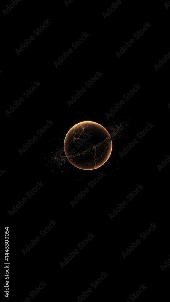 Poster an artistic representation of an atomic structure with a black background and a light grey border, s