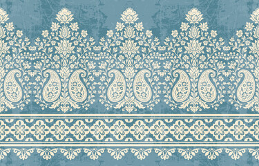 floral pattern vintage ethnic modern embroidery texture boho design vector illustration hand drawn pink flower motif branches leaves wallpaper seamless background border.